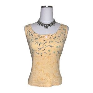 Y2K Weavers Girl Peach Floral Milkmaid Babydoll Tank Top Size Large